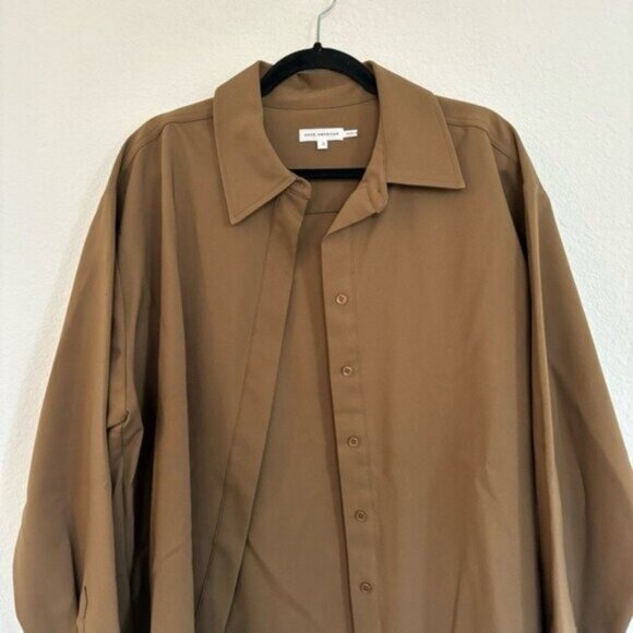 Good American Tops - GOOD AMERICAN Size 3 Large Cotton Blend Button Down Shirt In Sepia